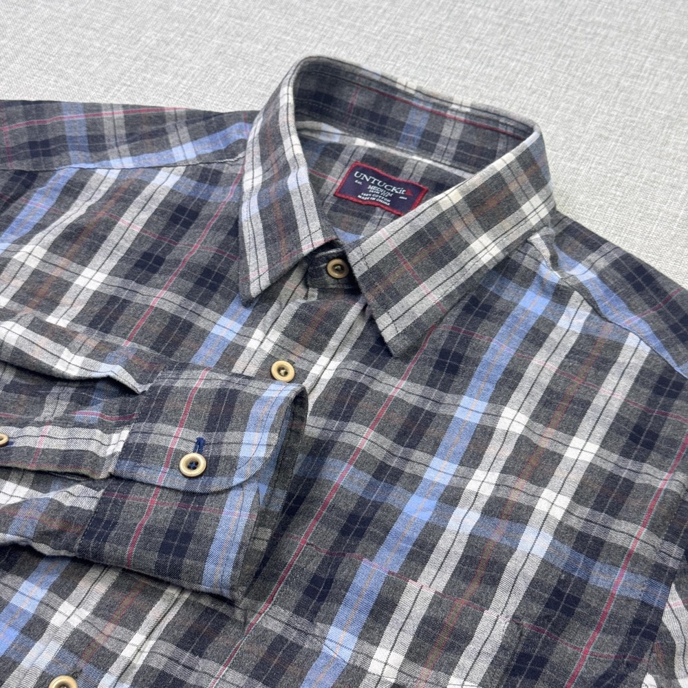 UNTUCKit‎ Flannel Button Shirt Mens Medium Multicolor Plaid Slim Fit Long Sleeve